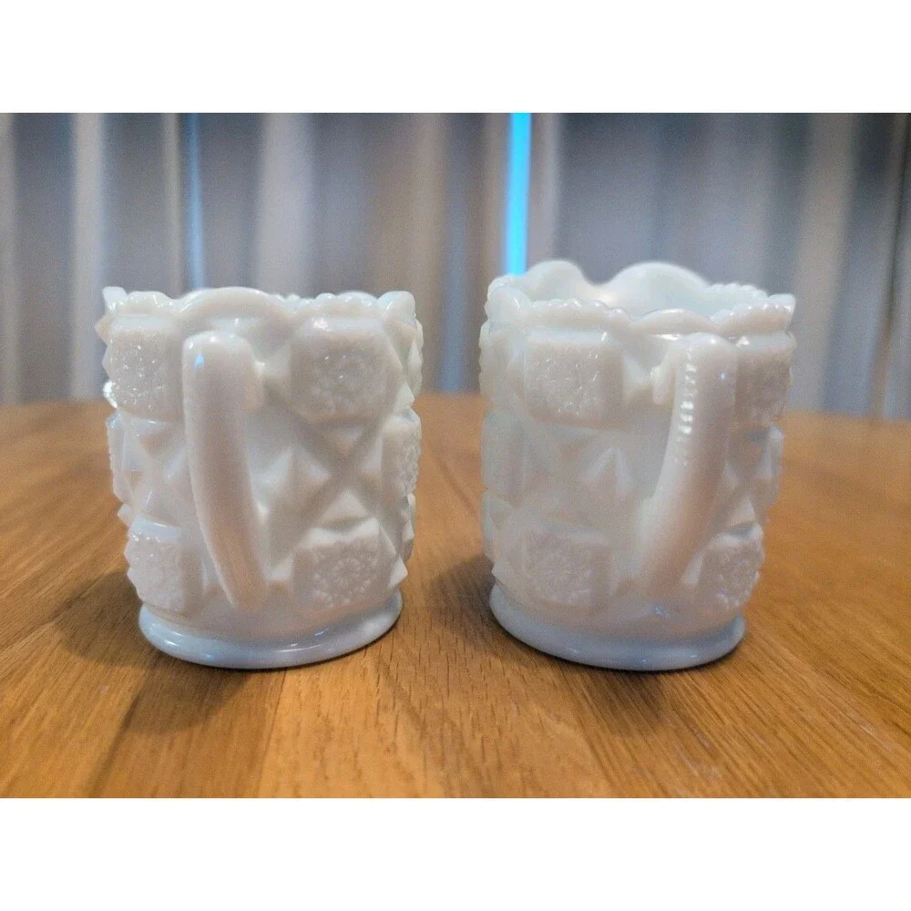 Vtg Westmoreland Milk Glass Creamer & Sugar Set 